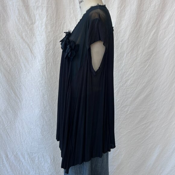 All Saints - Black Swing Top w/ Silk cut floral rosette detail - Picture 3 of 7
